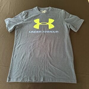 Under Armour Mens Loose Fit Tee Size Medium Navy And Lime‎ Heat Gear